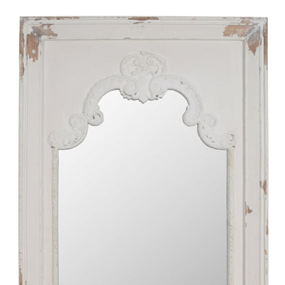 Benzara 54" White Rectangular Wooden Framed Wall Mirror With Chipped Edges and Hook