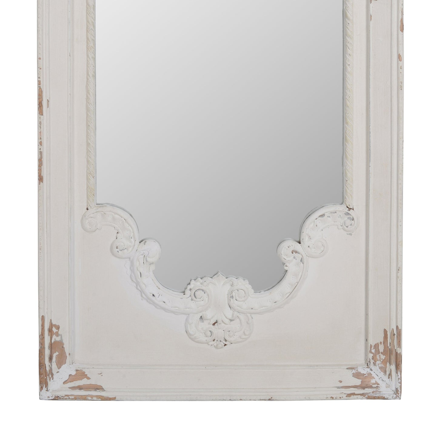 Benzara 54" White Rectangular Wooden Framed Wall Mirror With Chipped Edges and Hook