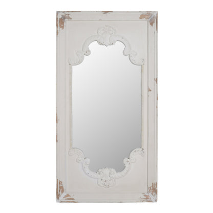 Benzara 54" White Rectangular Wooden Framed Wall Mirror With Chipped Edges and Hook