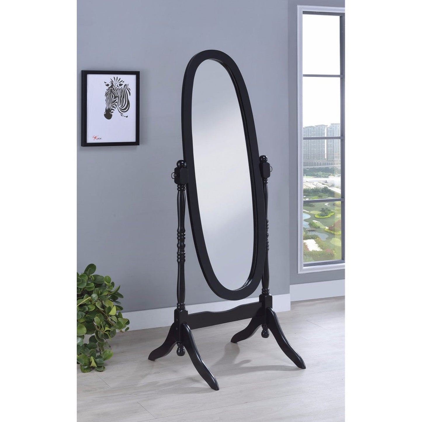 Benzara 59" Black Oval Wooden Framed Aesthetically Charmed Cheval Floor Standing Mirror