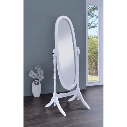 Benzara 59" White Oval Wooden Framed Traditional Cheval Floor Standing Mirror