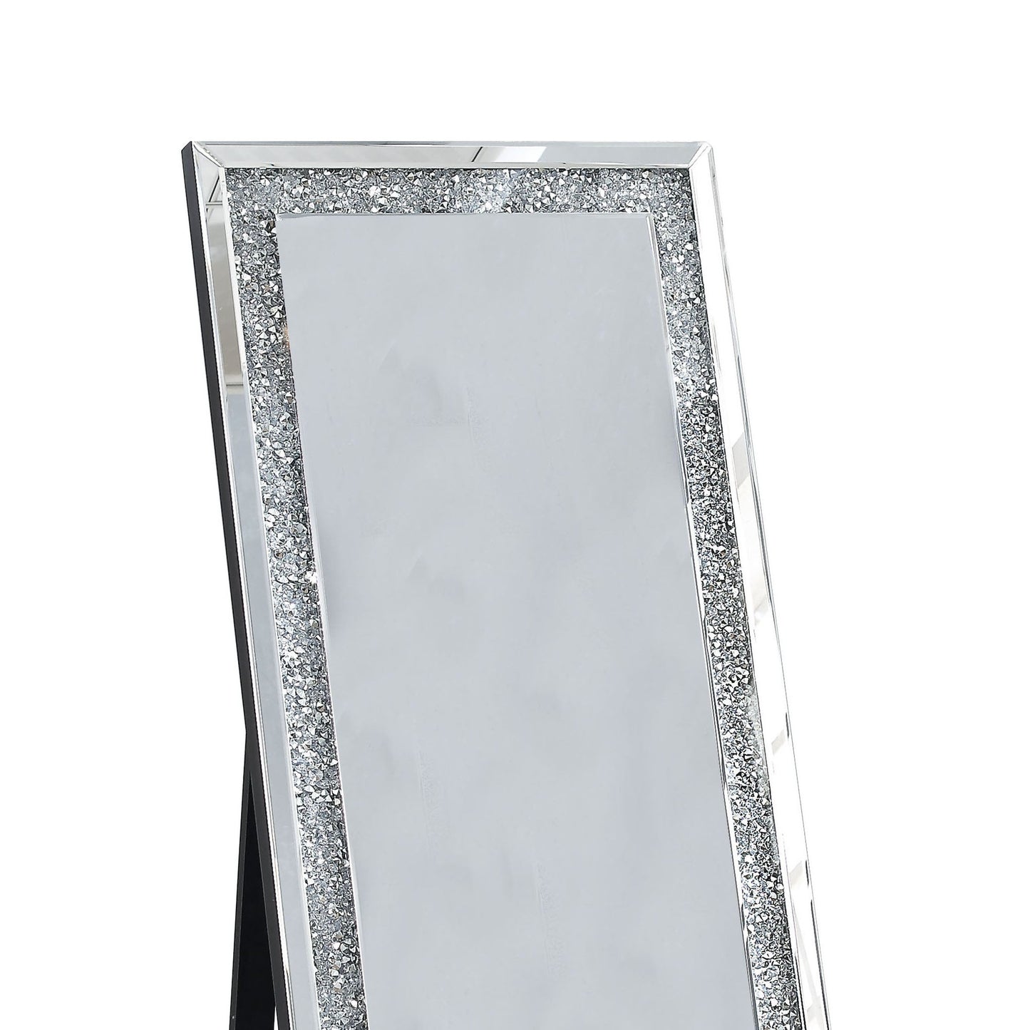 Benzara 63" Silver Faux Crystal Accented Wooden Floor Mirror