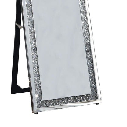 Benzara 63" Silver Faux Crystal Accented Wooden Floor Mirror
