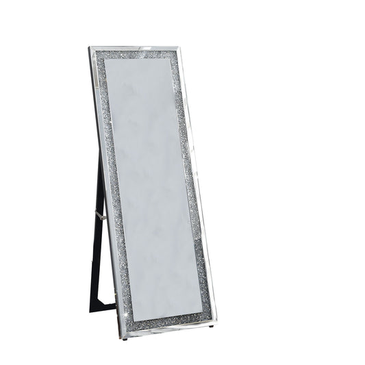 Benzara 63" Silver Faux Crystal Accented Wooden Floor Mirror