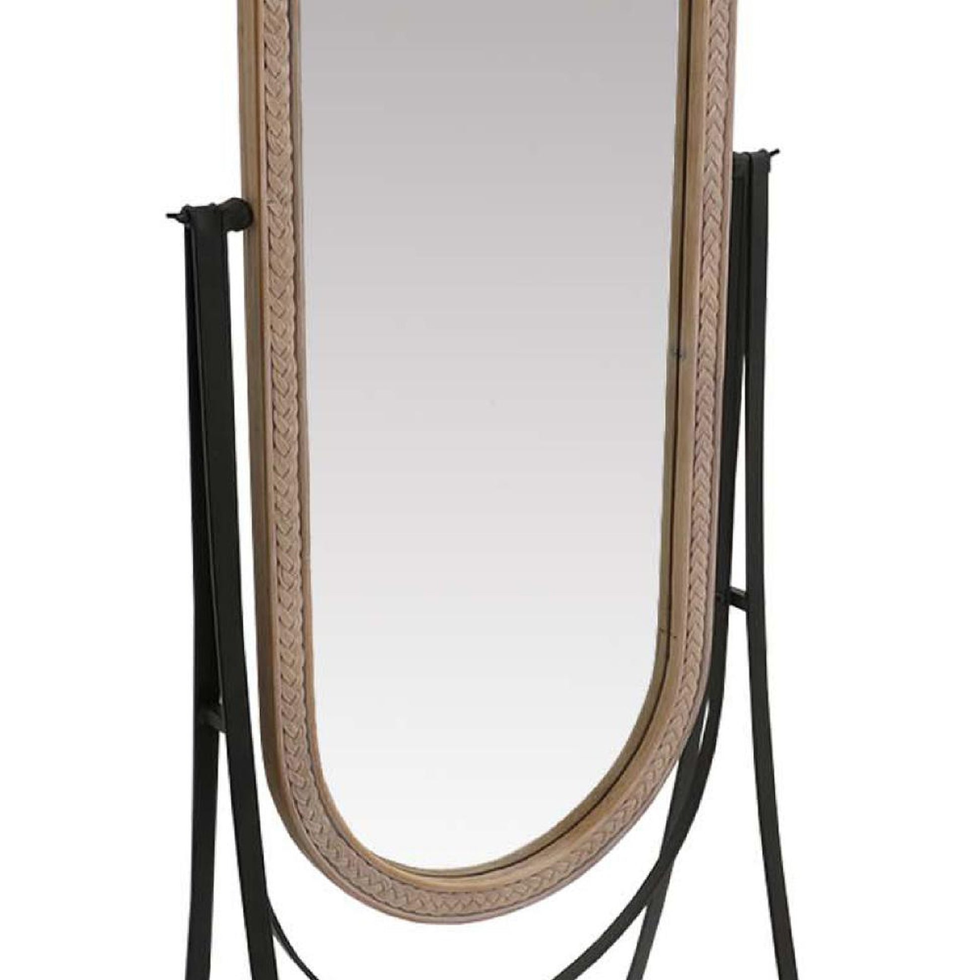 Benzara 64" Brown Oval Carved Wood Frame Adjustable Floor Mirror With Metal Stand