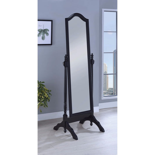 Benzara 65" Black Wooden Framed Artistically Charmed Cheval Mirror With Arched Top