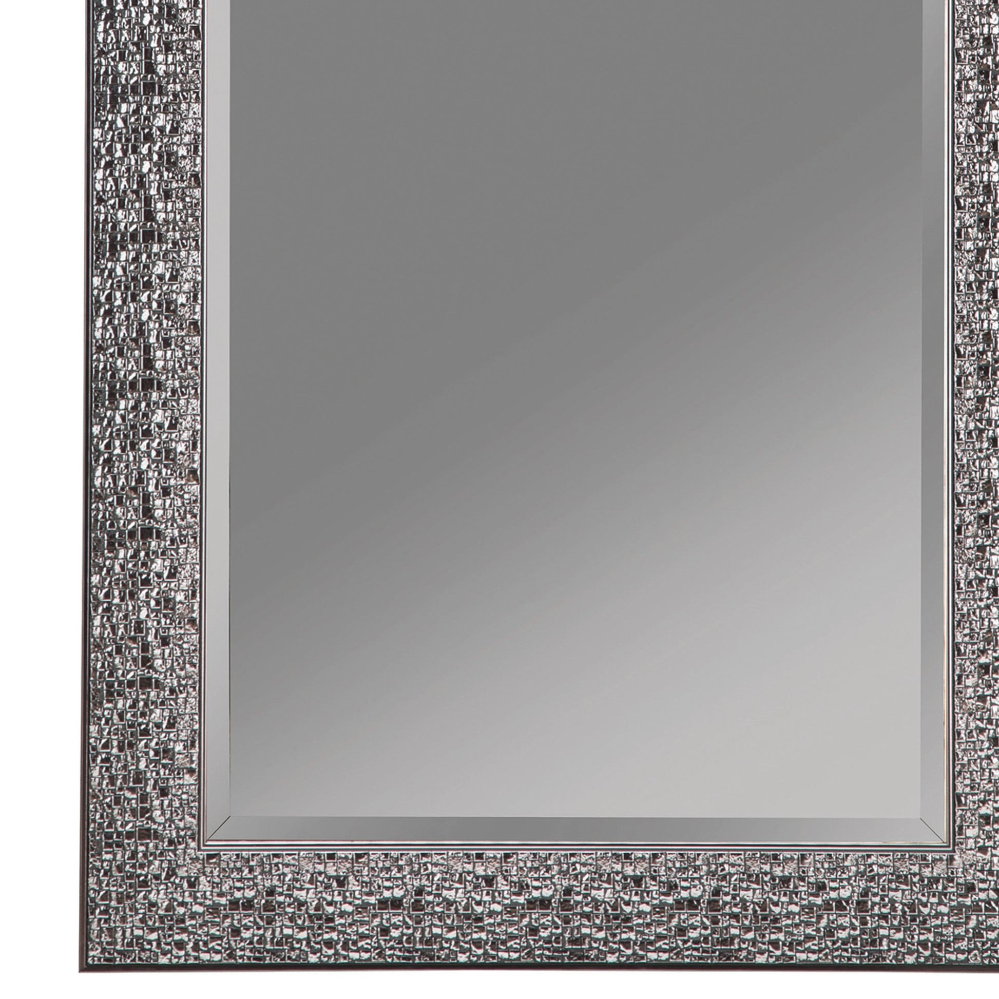 Benzara 66" Gray Rectangular Beveled Accent Floor Mirror With Glitter Mosaic Pattern