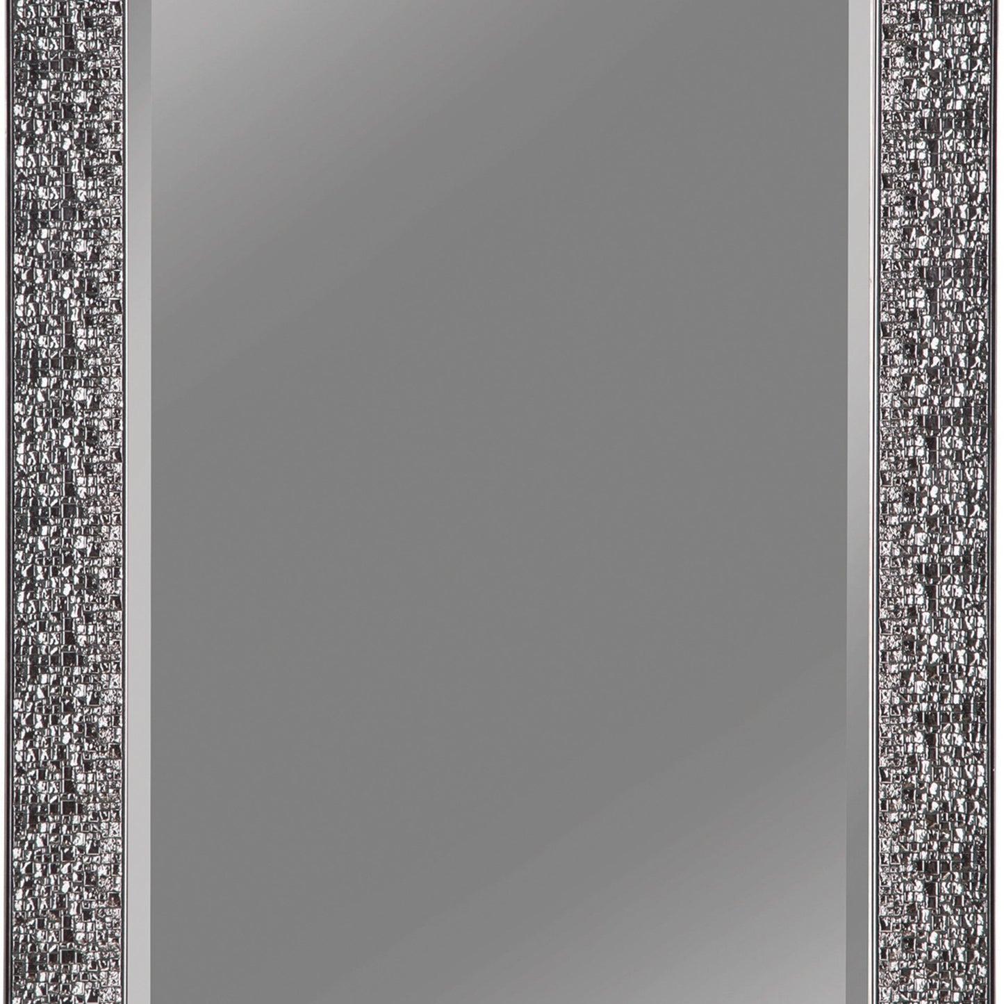 Benzara 66" Gray Rectangular Beveled Accent Floor Mirror With Glitter Mosaic Pattern