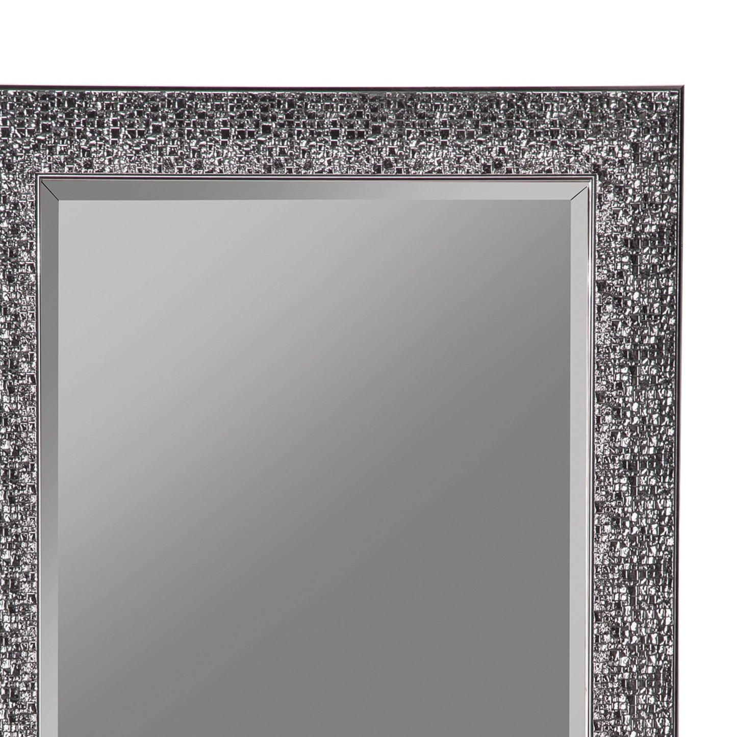 Benzara 66" Gray Rectangular Beveled Accent Floor Mirror With Glitter Mosaic Pattern