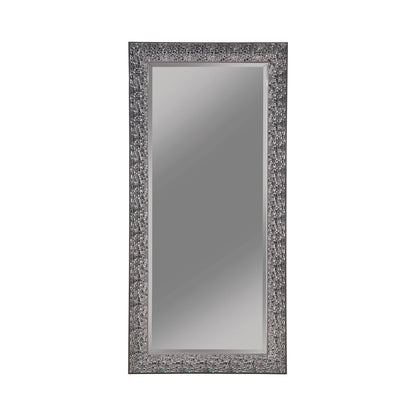 Benzara 66" Gray Rectangular Beveled Accent Floor Mirror With Glitter Mosaic Pattern