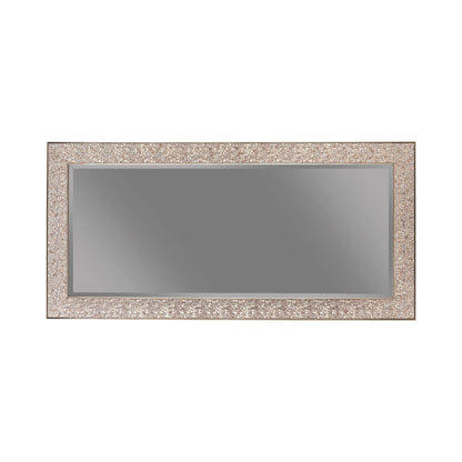 Benzara 66" Silver Rectangular Beveled Accent Floor Mirror With Glitter Mosaic Pattern