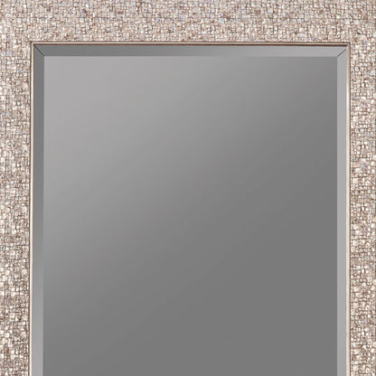 Benzara 66" Silver Rectangular Beveled Accent Floor Mirror With Glitter Mosaic Pattern