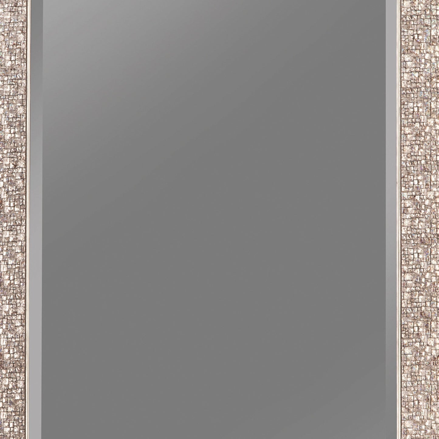 Benzara 66" Silver Rectangular Beveled Accent Floor Mirror With Glitter Mosaic Pattern