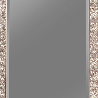Benzara 66" Silver Rectangular Beveled Accent Floor Mirror With Glitter Mosaic Pattern