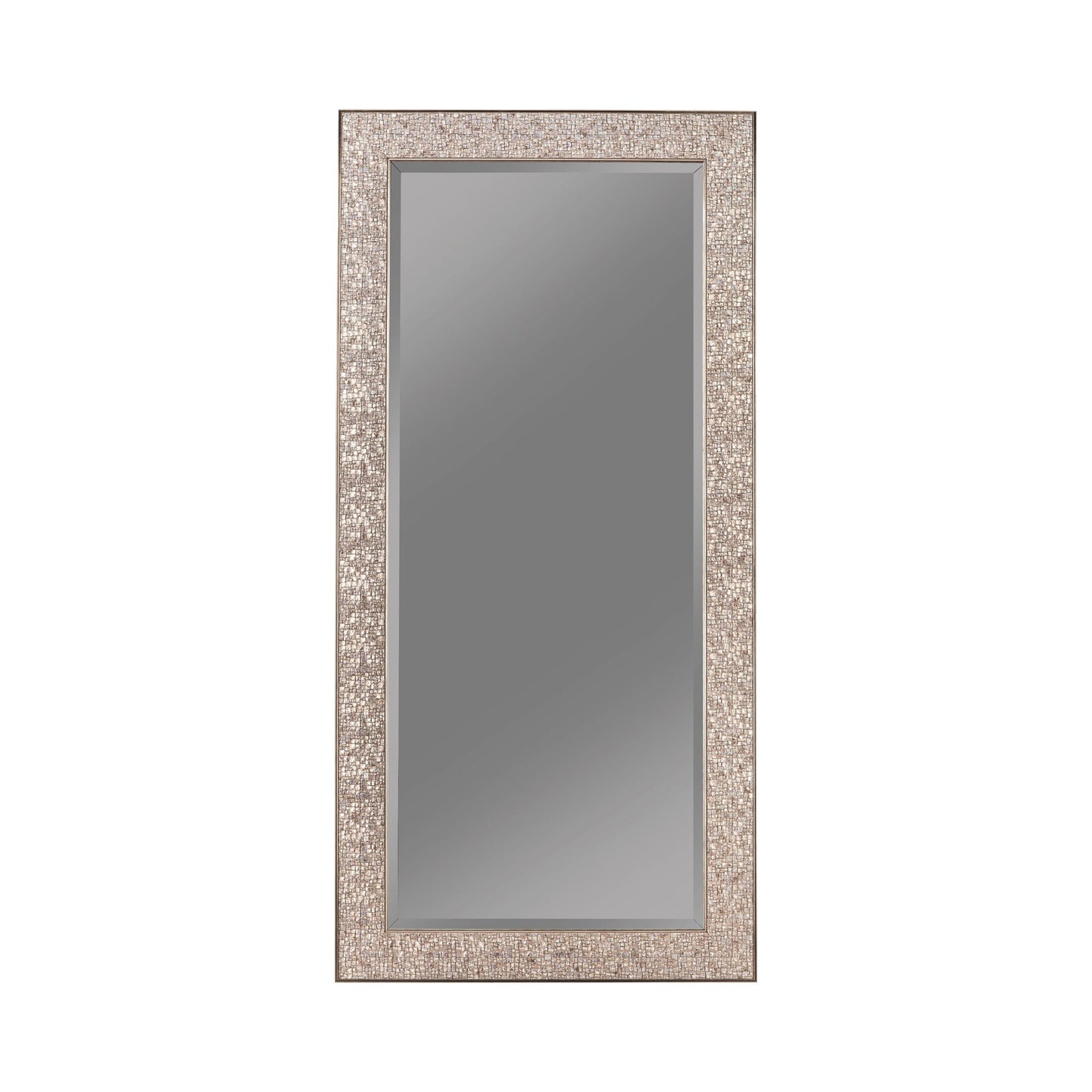 Benzara 66" Silver Rectangular Beveled Accent Floor Mirror With Glitter Mosaic Pattern