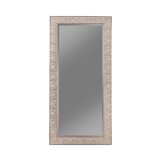 Benzara 66" Silver Rectangular Beveled Accent Floor Mirror With Glitter Mosaic Pattern