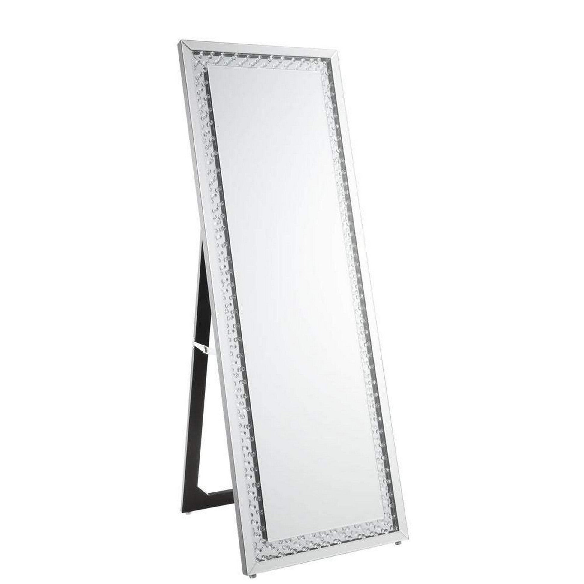 Benzara Accent Standing Mirror With Round Crystal Inserts