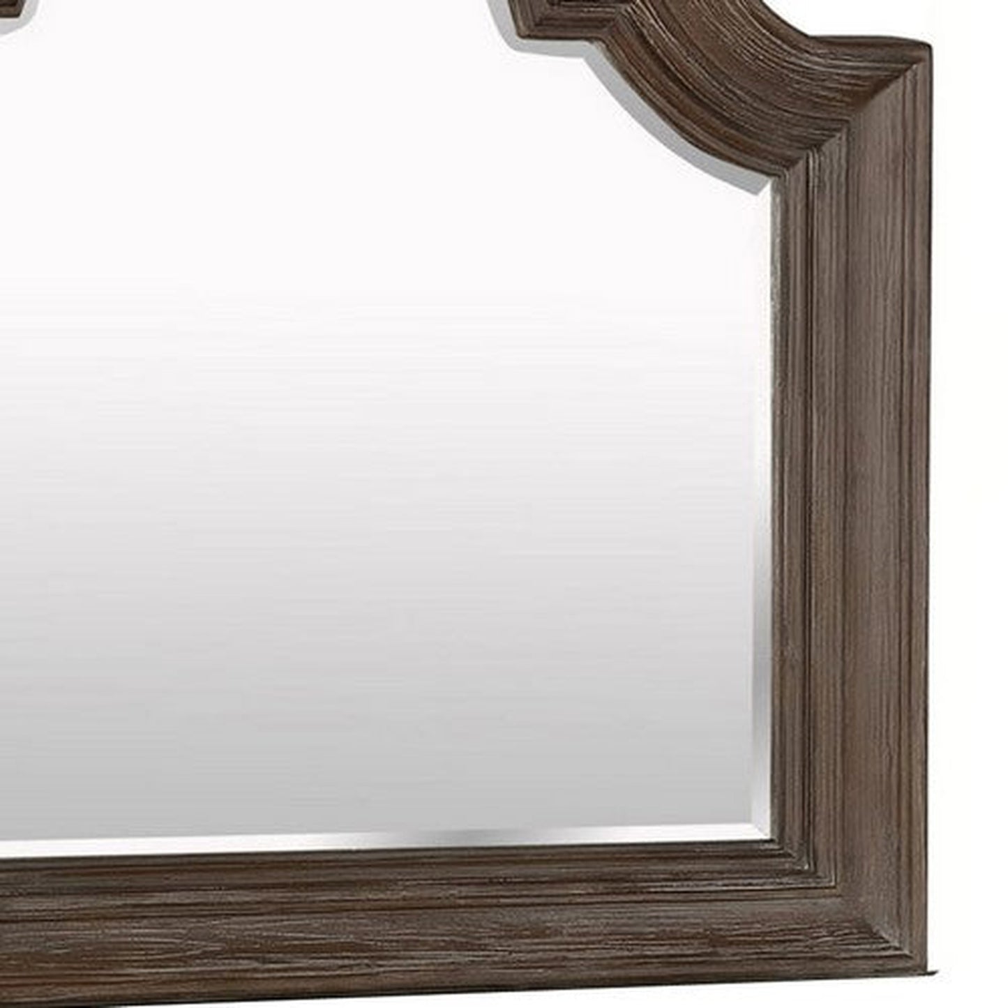 Benzara Antique Brown Scalloped Design Wooden Frame Mirror With Crown Top