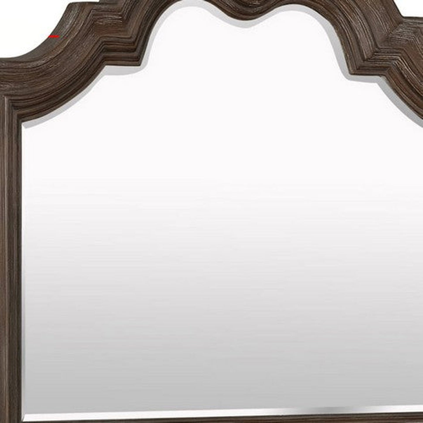 Benzara Antique Brown Scalloped Design Wooden Frame Mirror With Crown Top