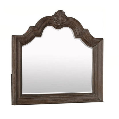 Benzara Antique Brown Scalloped Design Wooden Frame Mirror With Crown Top