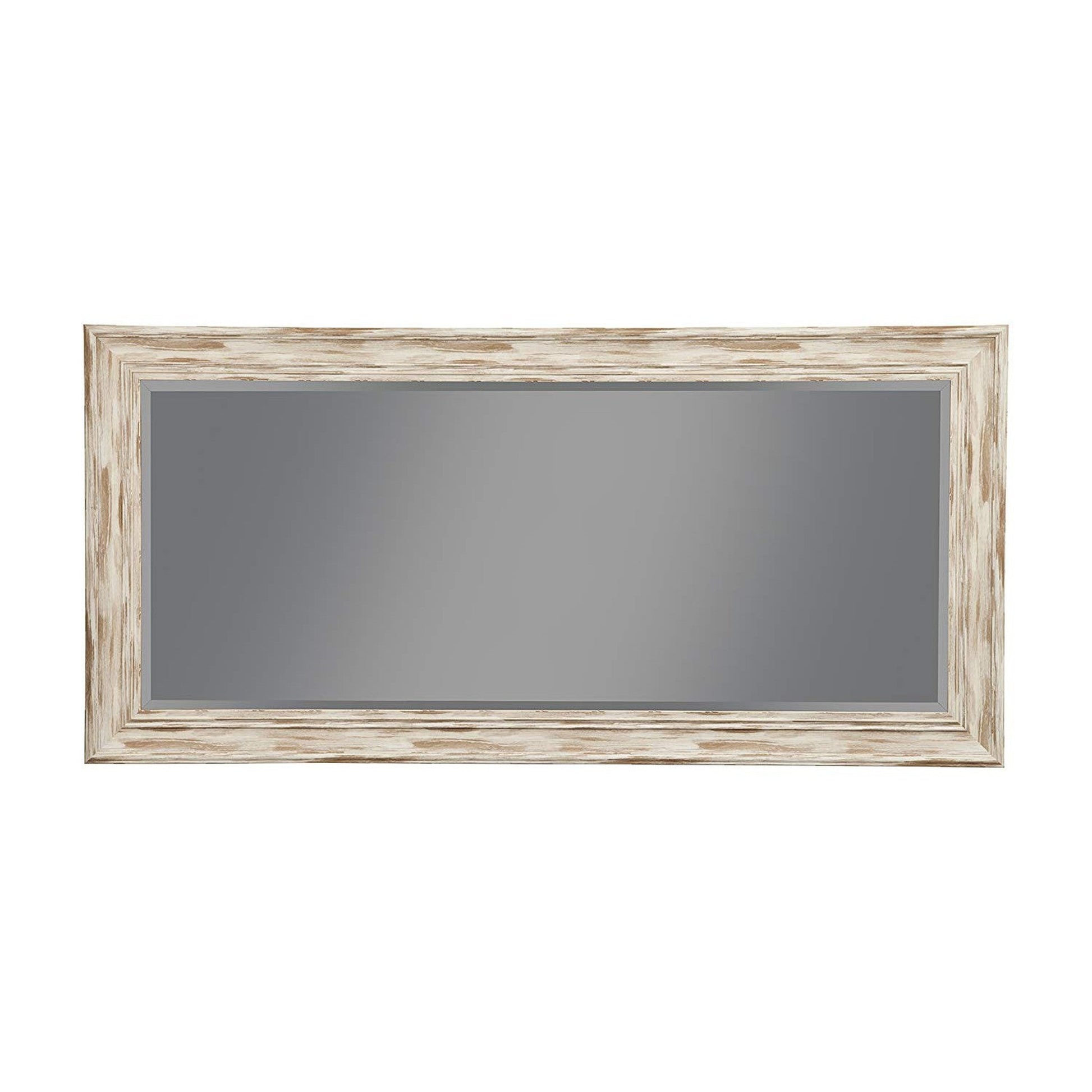 Benzara Antique White Polystyrene Frame Farmhouse Style Full Length Leaner Mirror