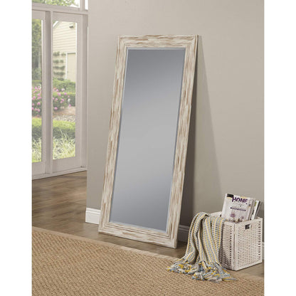 Benzara Antique White Polystyrene Frame Farmhouse Style Full Length Leaner Mirror