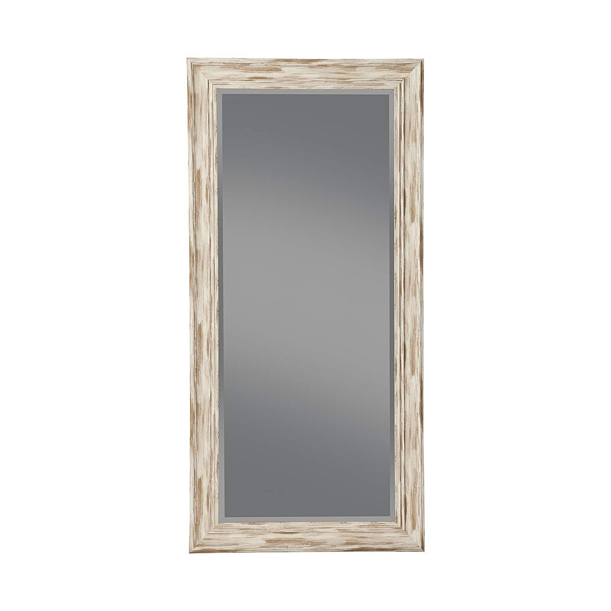 Benzara Antique White Polystyrene Frame Farmhouse Style Full Length Leaner Mirror
