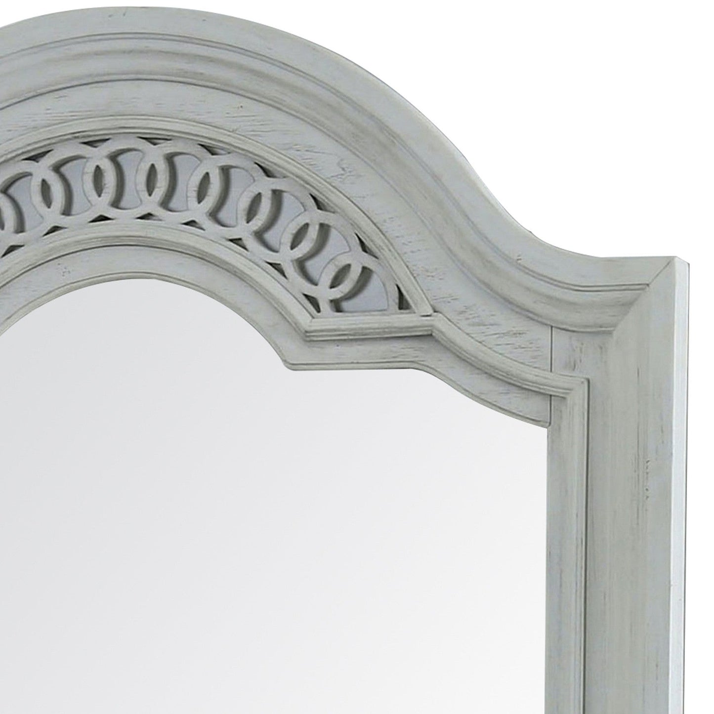 Benzara Antique White Wooden Frame Mirror With Camelback Top
