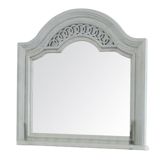 Benzara Antique White Wooden Frame Mirror With Camelback Top