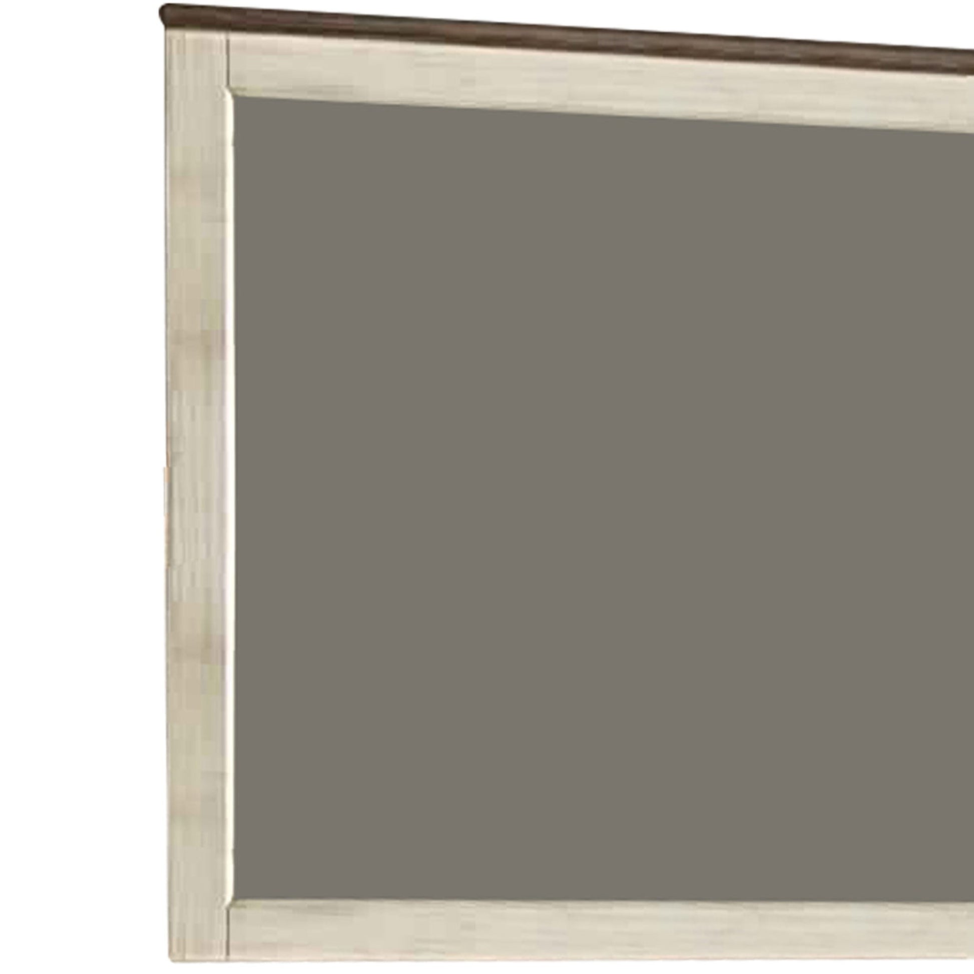 Benzara Antique White and Brown Rectangular Wood Frame Mirror With Textured Detail