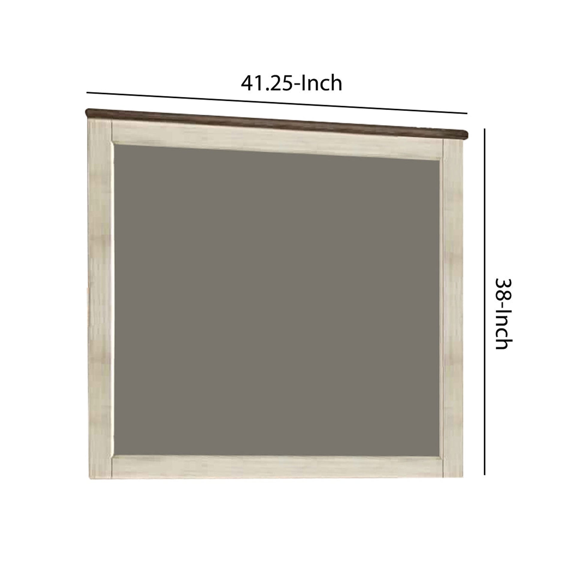 Benzara Antique White and Brown Rectangular Wood Frame Mirror With Textured Detail