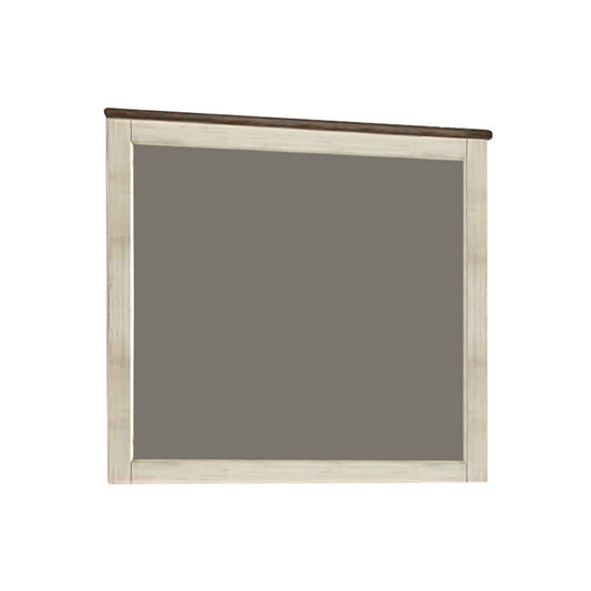 Benzara Antique White and Brown Rectangular Wood Frame Mirror With Textured Detail