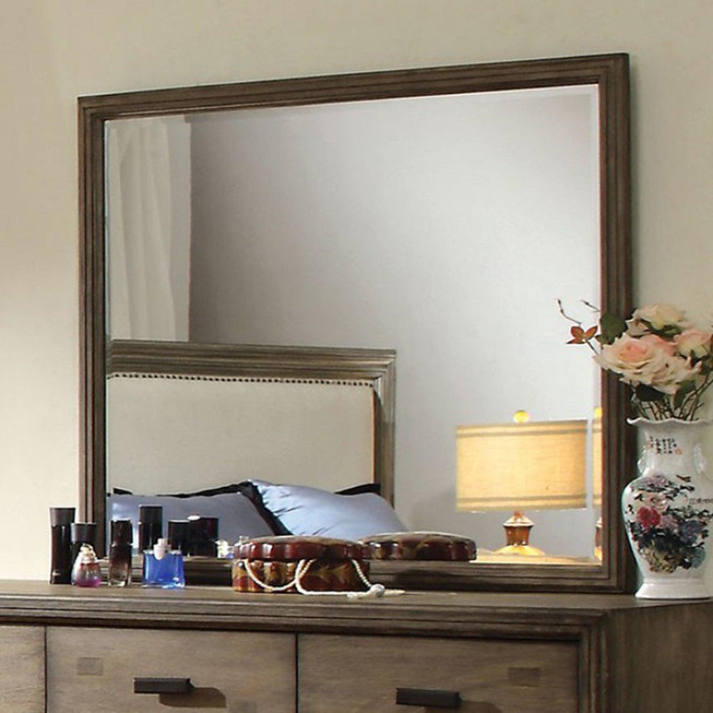 Benzara Antler Natural Ash Finish Transitional Style Wooden Framed Wall Mirror