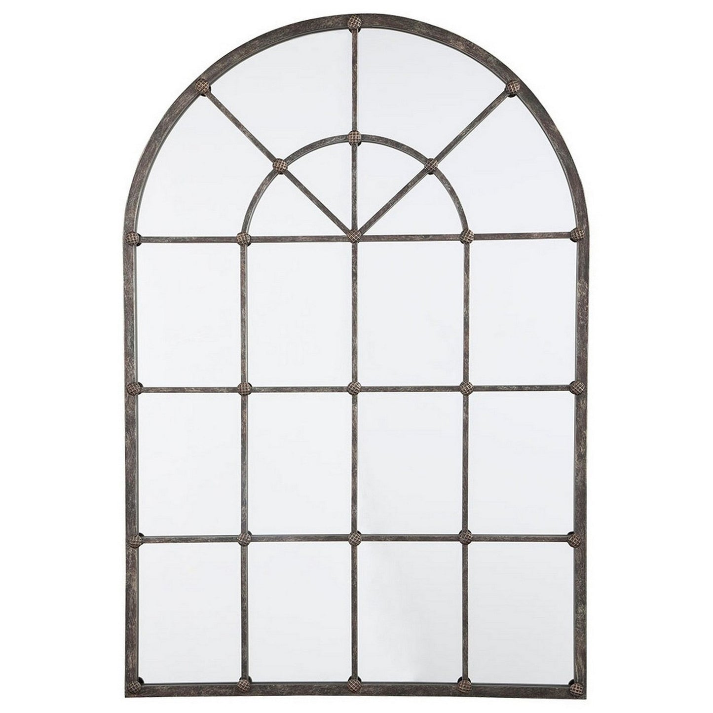 Benzara Arched Window Pane Metal Accent Mirror