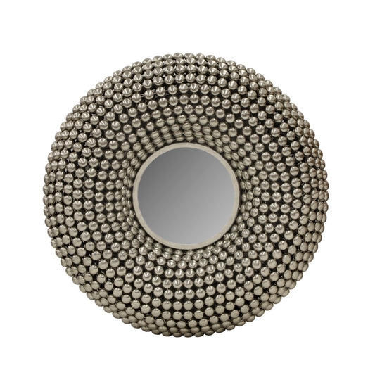 Benzara BM221137 31" Silver Metal Wall Decor With Mirror and Studded Nail Accents