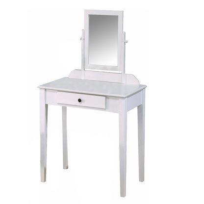 Benzara BM221620 Beige and White Wood and Fabric Vanity Set With Tilting Vertical Mirror