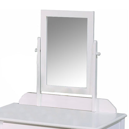 Benzara BM221620 Beige and White Wood and Fabric Vanity Set With Tilting Vertical Mirror