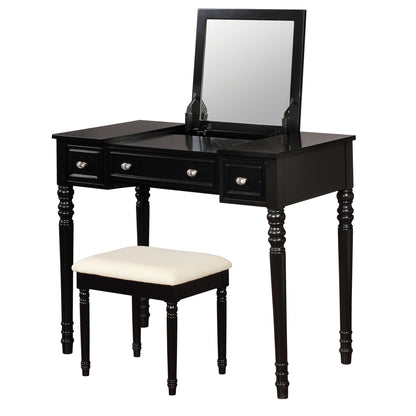 Benzara BM230053 2-Piece Black Vanity Set With Pull Up Mirror