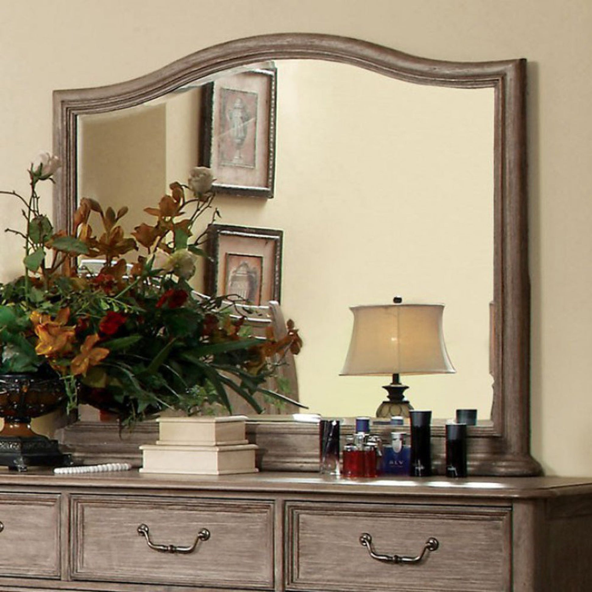 Benzara Belgrade I Rustic Natural Tone Finish Transitional Style Wooden Framed Wall Mirror