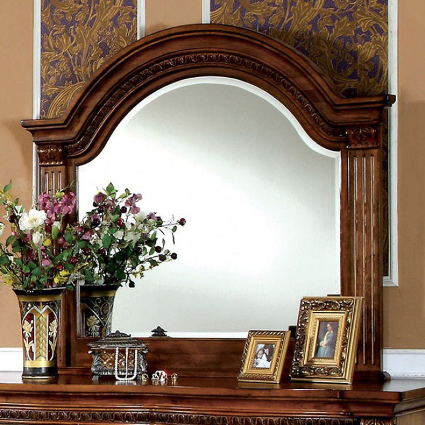 Benzara Bellagrand Antique Tobacco Oak Luxurious Masterpiece Mirror