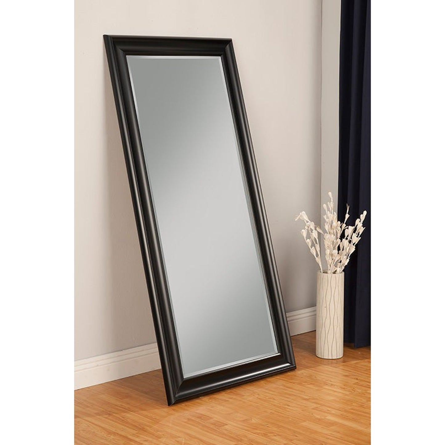 Benzara Black Rectangular Polystyrene Frame Full Length Leaner Mirror