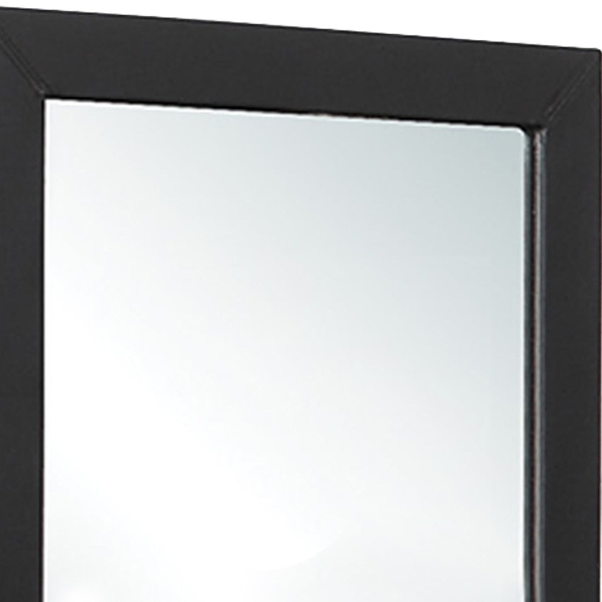 Benzara Black Rectangular Wood Encased Mirror With Faux Leather Upholstery