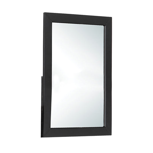 Benzara Black Rectangular Wood Encased Mirror With Faux Leather Upholstery