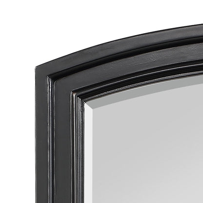 Benzara Black Wooden Mirror With Raised Edges and Curved Top