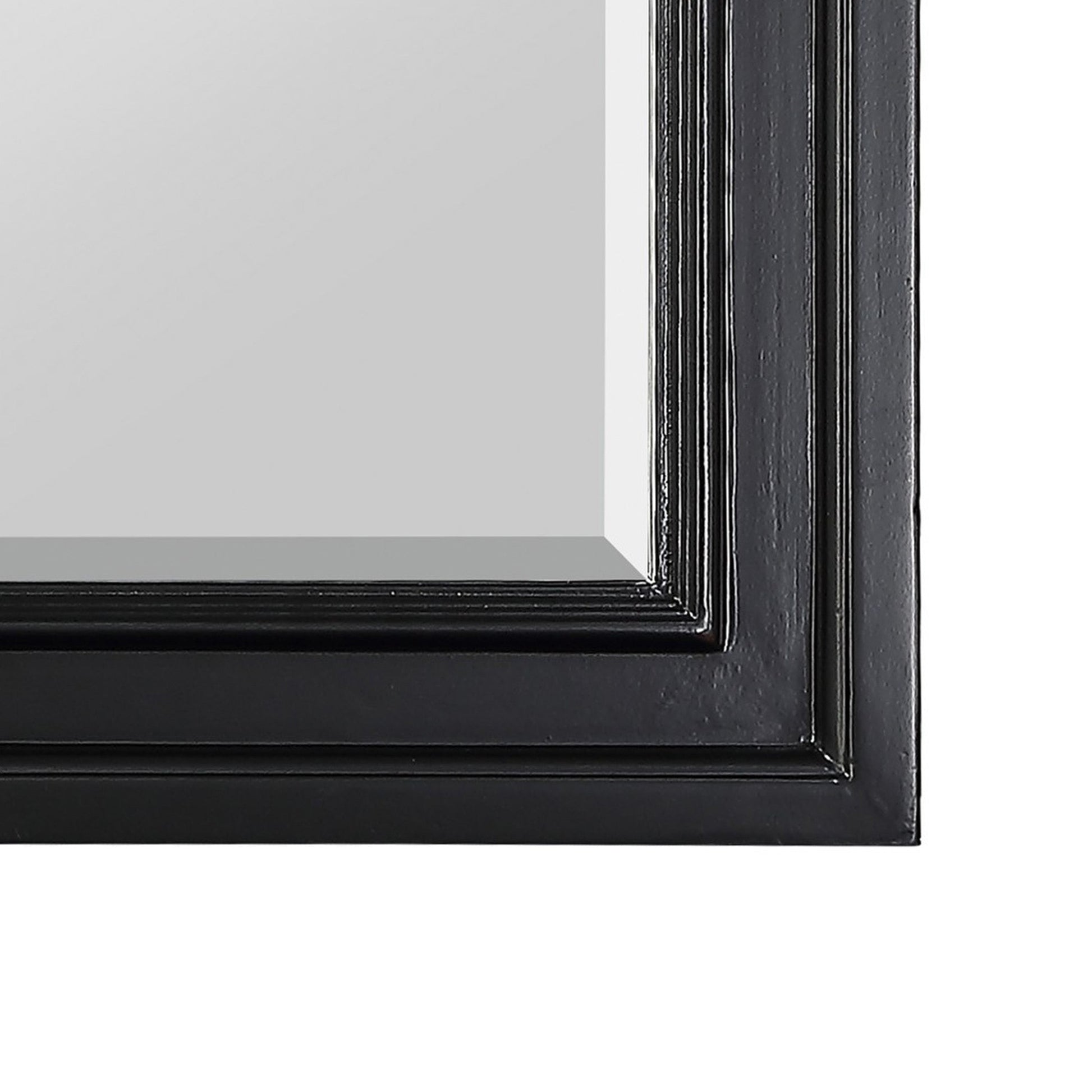 Benzara Black Wooden Mirror With Raised Edges and Curved Top