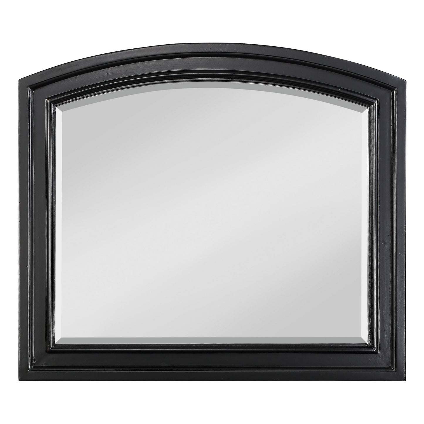 Benzara Black Wooden Mirror With Raised Edges and Curved Top