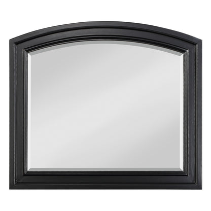 Benzara Black Wooden Mirror With Raised Edges and Curved Top