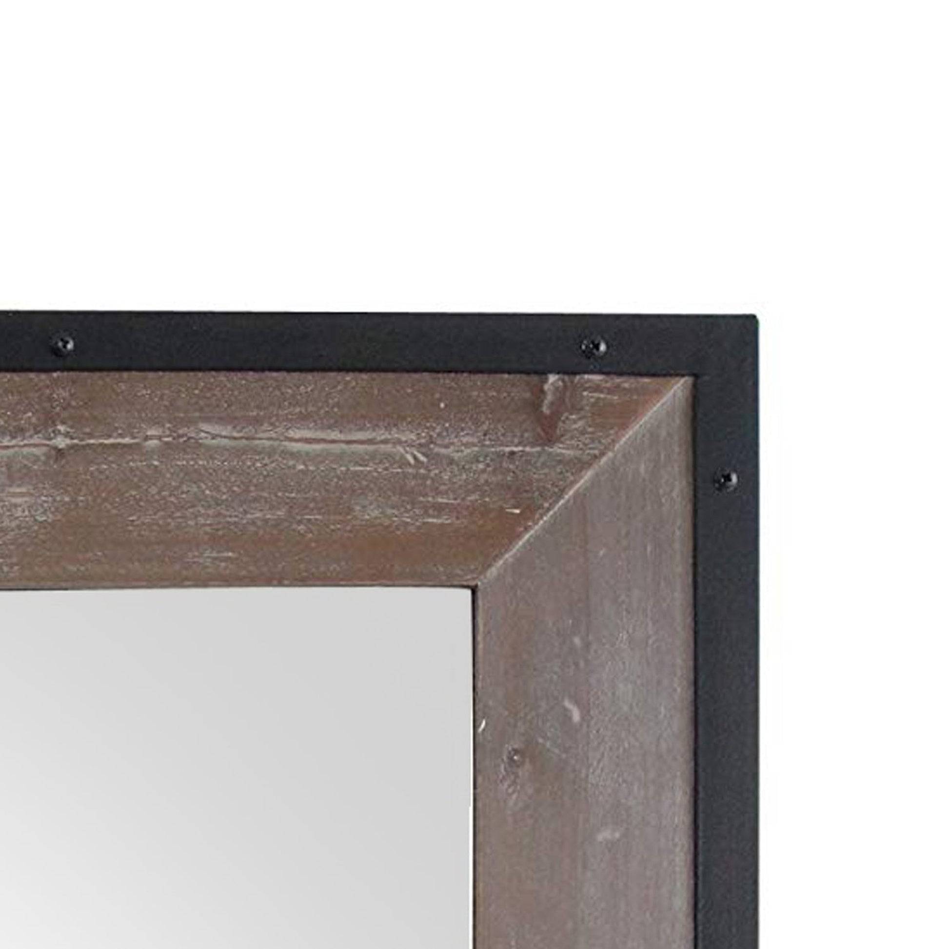 Benzara Black and Brown Rectangular Transitional Mirror With Wooden Framing and Metal Outline