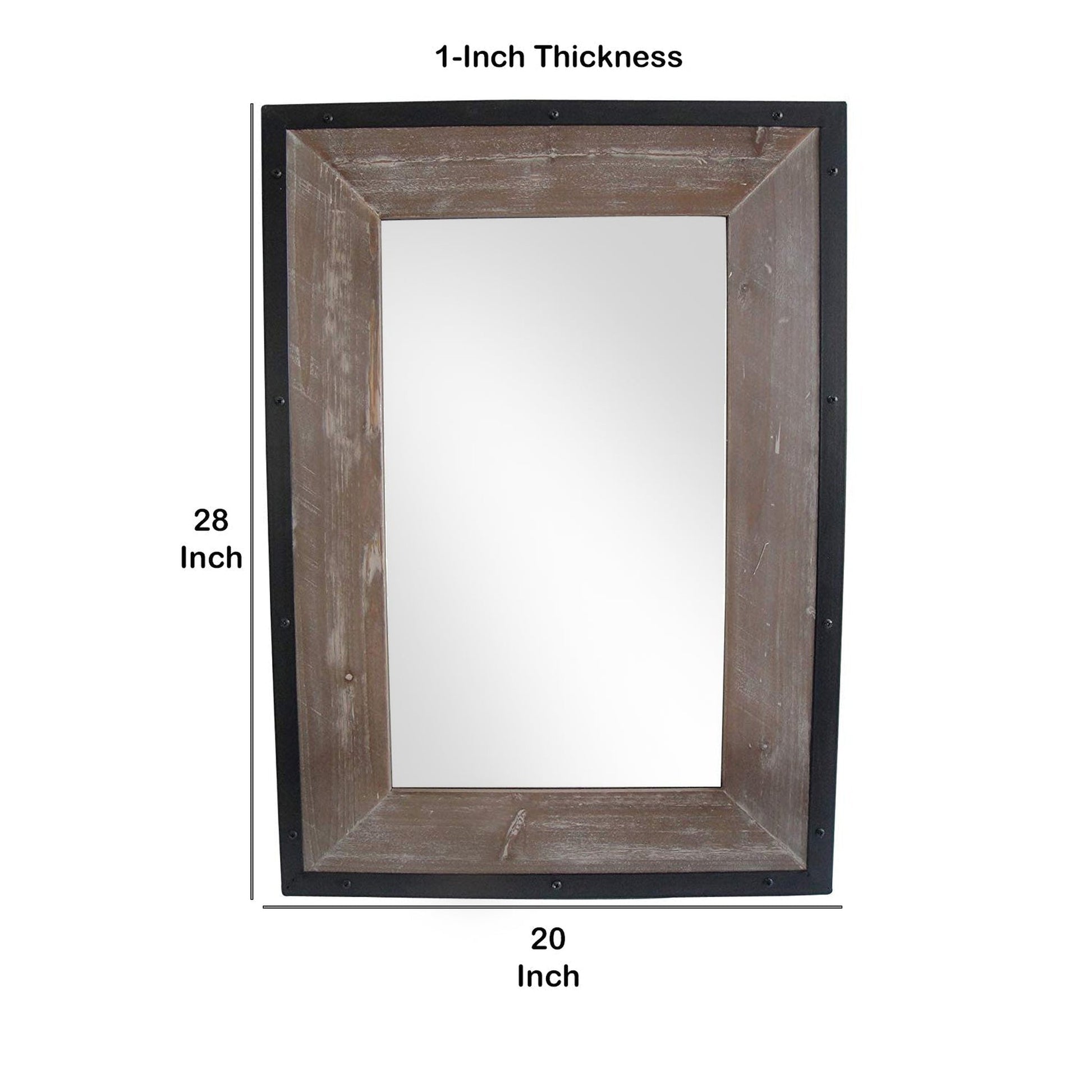 Benzara Black and Brown Rectangular Transitional Mirror With Wooden Framing and Metal Outline