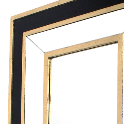 Benzara Black and Gold Rectangular Wooden Dressing Mirror With Beveled Edges